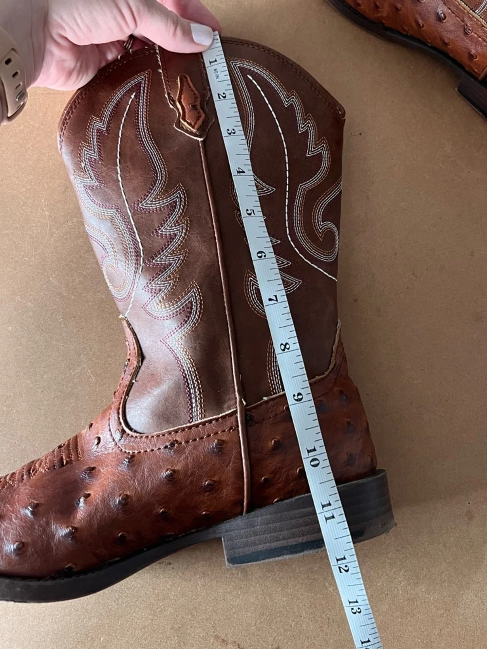 Roper Big Kids Faux Ostrich Western Boots in Brown Size Youth 6